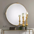 Miroir mural de courtoisie rond biseauté doré en acrylique et bois de 37,5 po