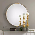 Miroir mural de courtoisie rond biseauté doré en acrylique et bois de 37,5 po