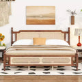 MAYEERTY King Pine Wooden Bed with Rattan Headboard and Footboard Brown