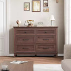 Commode 6 tiroirs pour Chambre à Coucher, Commode de Rangement en Bois de 47" de Large, Organiseur de Placard Moderne Autonome, Salon, Entrée