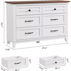 Commode 6 tiroirs pour Chambre à Coucher, Commode de Rangement en Bois de 47" de Large, Organiseur de Placard Moderne Autonome, Salon, Entrée