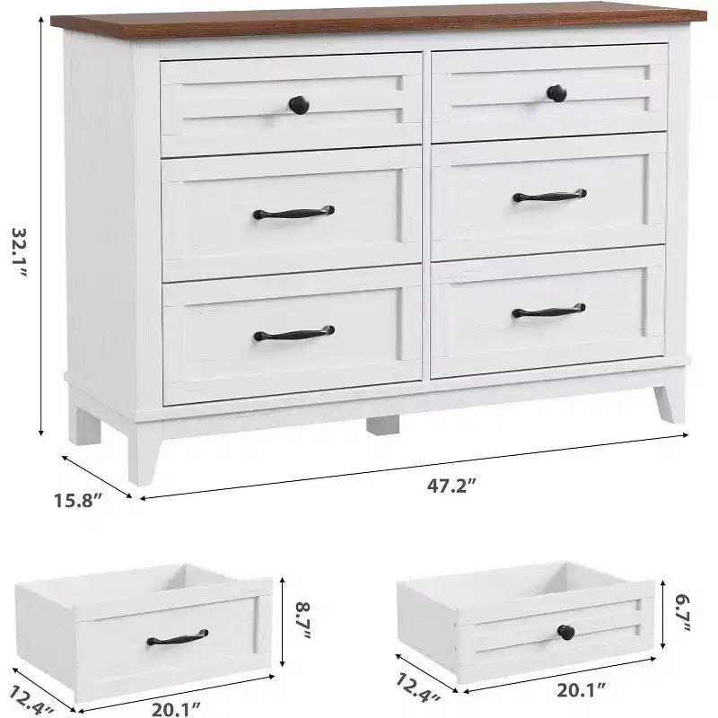 Commode 6 tiroirs pour Chambre à Coucher, Commode de Rangement en Bois de 47" de Large, Organiseur de Placard Moderne Autonome, Salon, Entrée