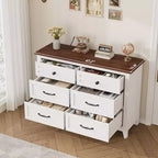 Commode 6 tiroirs pour Chambre à Coucher, Commode de Rangement en Bois de 47" de Large, Organiseur de Placard Moderne Autonome, Salon, Entrée