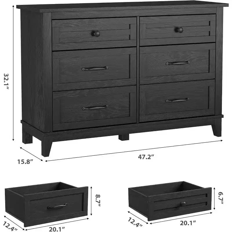 Commode 6 tiroirs pour Chambre à Coucher, Commode de Rangement en Bois de 47" de Large, Organiseur de Placard Moderne Autonome, Salon, Entrée