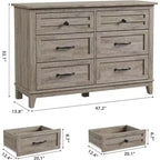 Commode 6 tiroirs pour Chambre à Coucher, Commode de Rangement en Bois de 47" de Large, Organiseur de Placard Moderne Autonome, Salon, Entrée