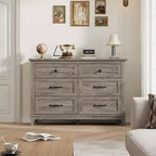 Commode 6 tiroirs pour Chambre à Coucher, Commode de Rangement en Bois de 47" de Large, Organiseur de Placard Moderne Autonome, Salon, Entrée