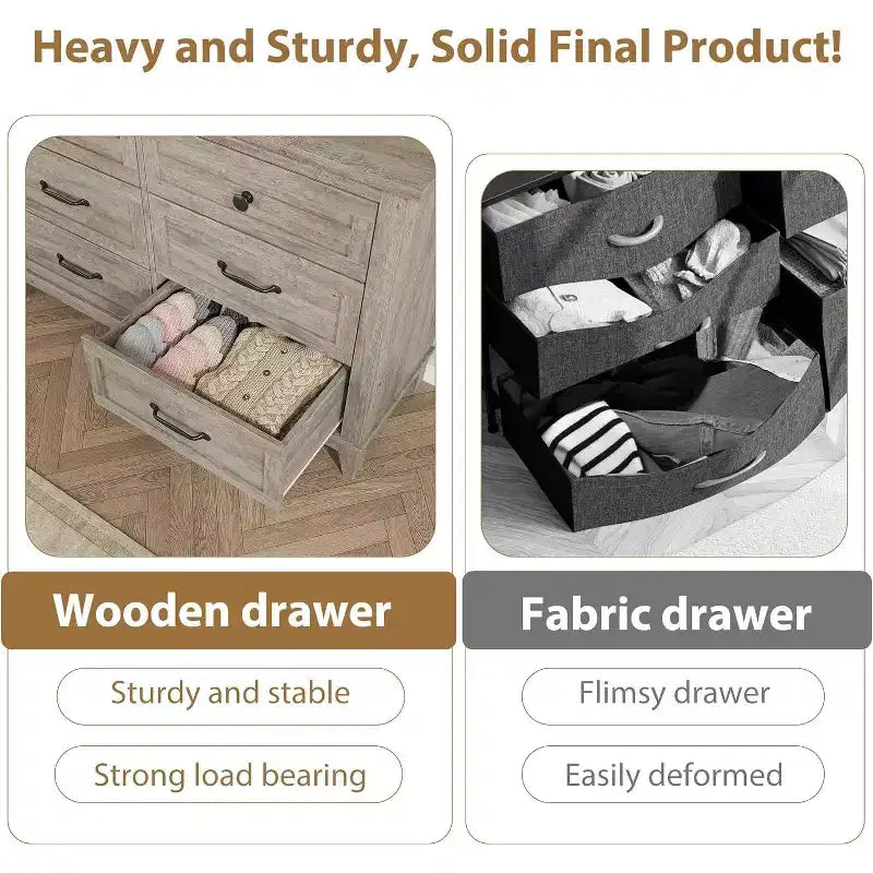 Commode 6 tiroirs pour Chambre à Coucher, Commode de Rangement en Bois de 47" de Large, Organiseur de Placard Moderne Autonome, Salon, Entrée