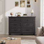 Commode 6 tiroirs pour Chambre à Coucher, Commode de Rangement en Bois de 47" de Large, Organiseur de Placard Moderne Autonome, Salon, Entrée