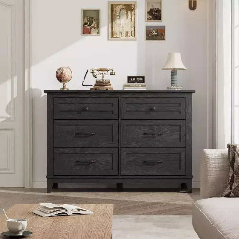 Commode 6 tiroirs pour Chambre à Coucher, Commode de Rangement en Bois de 47" de Large, Organiseur de Placard Moderne Autonome, Salon, Entrée