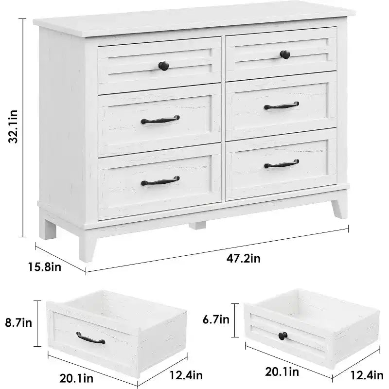 Commode 6 tiroirs pour Chambre à Coucher, Commode de Rangement en Bois de 47" de Large, Organiseur de Placard Moderne Autonome, Salon, Entrée