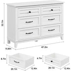 Commode 6 tiroirs pour Chambre à Coucher, Commode de Rangement en Bois de 47" de Large, Organiseur de Placard Moderne Autonome, Salon, Entrée