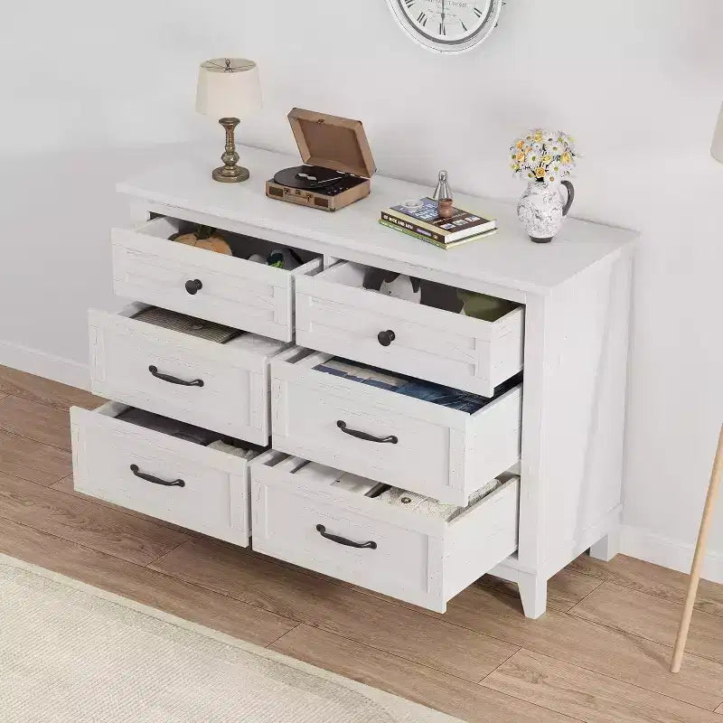 Commode 6 tiroirs pour Chambre à Coucher, Commode de Rangement en Bois de 47" de Large, Organiseur de Placard Moderne Autonome, Salon, Entrée