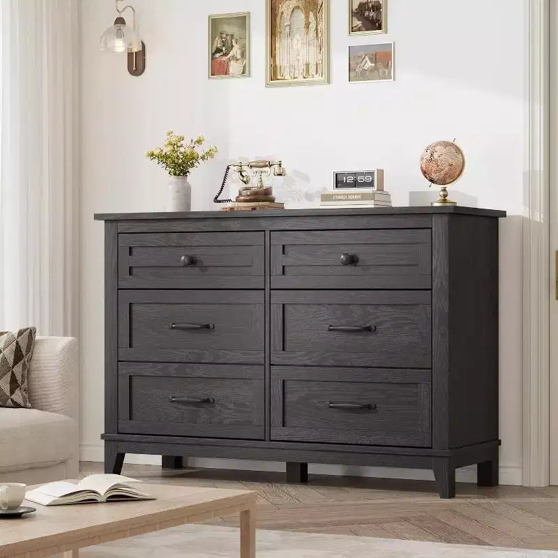 Commode 6 tiroirs pour Chambre à Coucher, Commode de Rangement en Bois de 47" de Large, Organiseur de Placard Moderne Autonome, Salon, Entrée