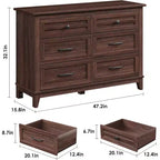 Commode 6 tiroirs pour Chambre à Coucher, Commode de Rangement en Bois de 47" de Large, Organiseur de Placard Moderne Autonome, Salon, Entrée