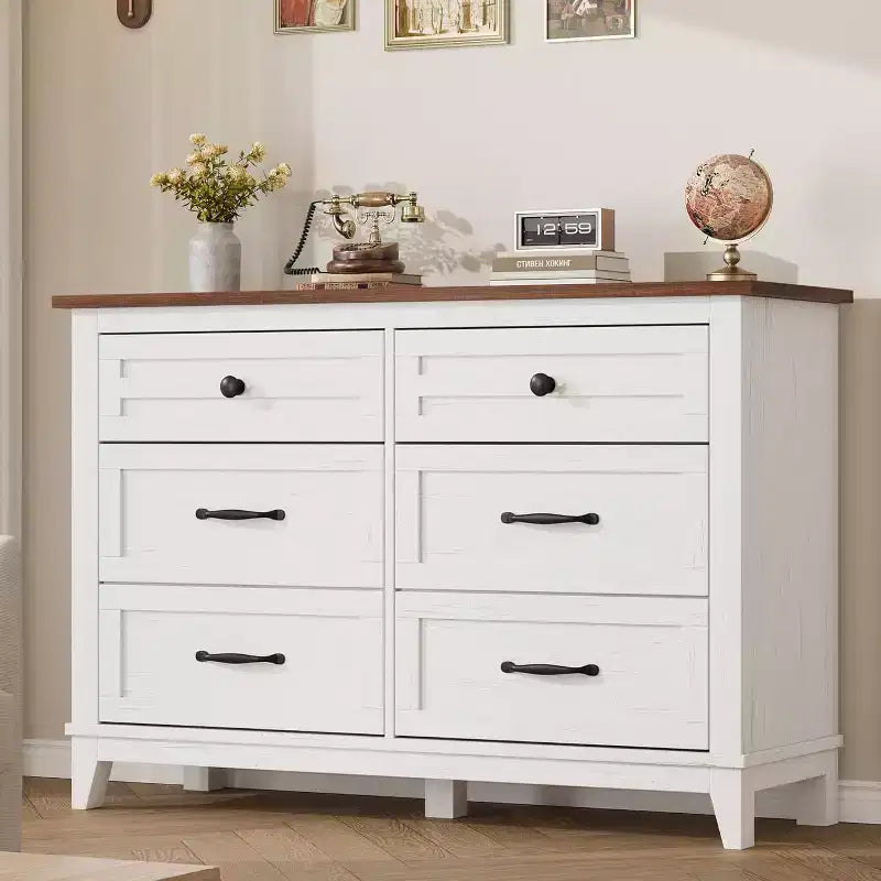 Commode 6 tiroirs pour Chambre à Coucher, Commode de Rangement en Bois de 47" de Large, Organiseur de Placard Moderne Autonome, Salon, Entrée