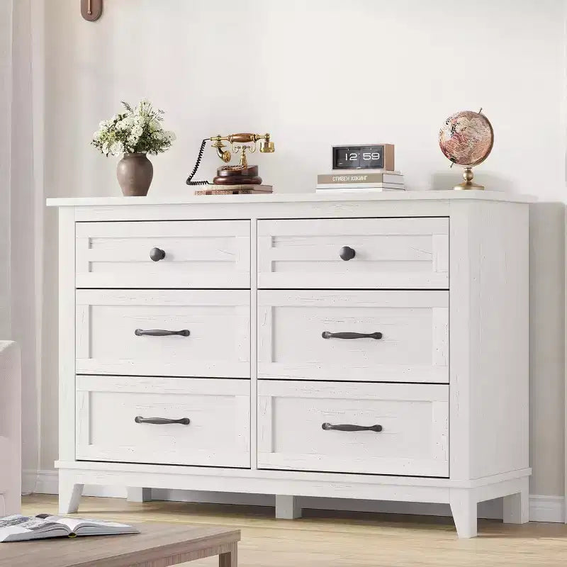 Commode 6 tiroirs pour Chambre à Coucher, Commode de Rangement en Bois de 47" de Large, Organiseur de Placard Moderne Autonome, Salon, Entrée