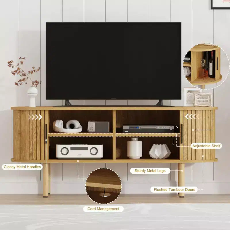 Meuble TV moderne de 120 cm avec compartiment de rangement et porte coulissante, centre de divertissement pour console de jeux avec placard pour salon, chambre à coucher