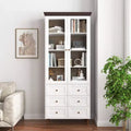MAYEERTY Storage Cabinet White MDF Display with Glass Doors Adjustable Shelves Freestanding Cupboard for Kitchen Living Room