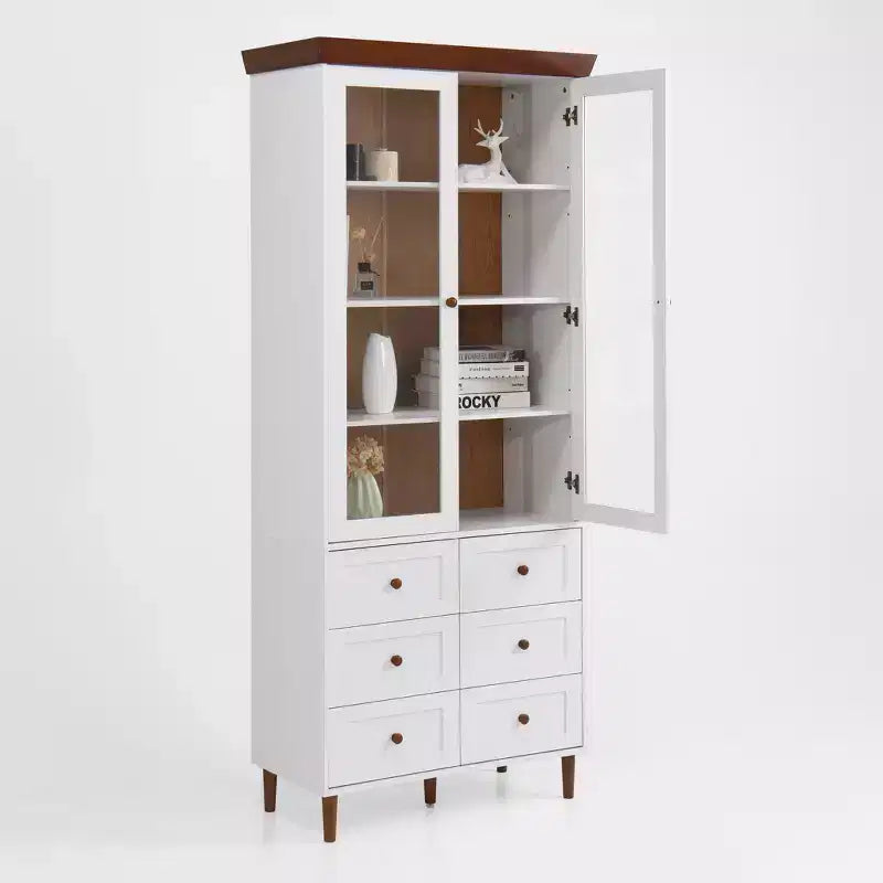 Vitrine d'exposition blanche en MDF avec portes en verre et étagères réglables