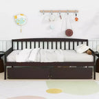 MAYEERTY Twin Pine Wood Daybed with Two Storage Drawers, 10 Support Slats, Brown