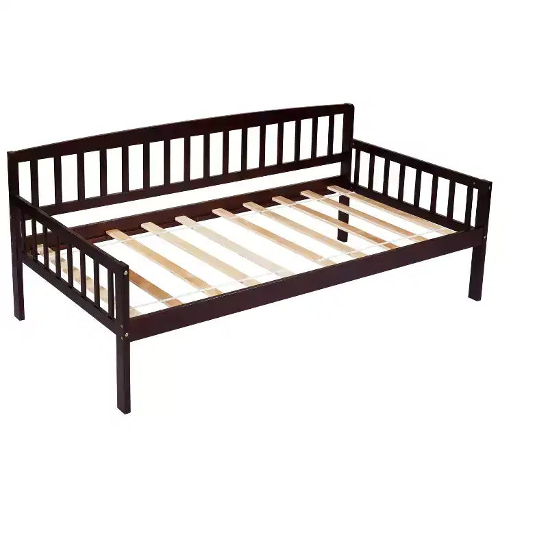 Lit de repos double en bois de pin avec 2 tiroirs de rangement et 10 lattes de support, marron