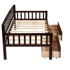 Lit de repos double en bois de pin avec 2 tiroirs de rangement et 10 lattes de support, marron