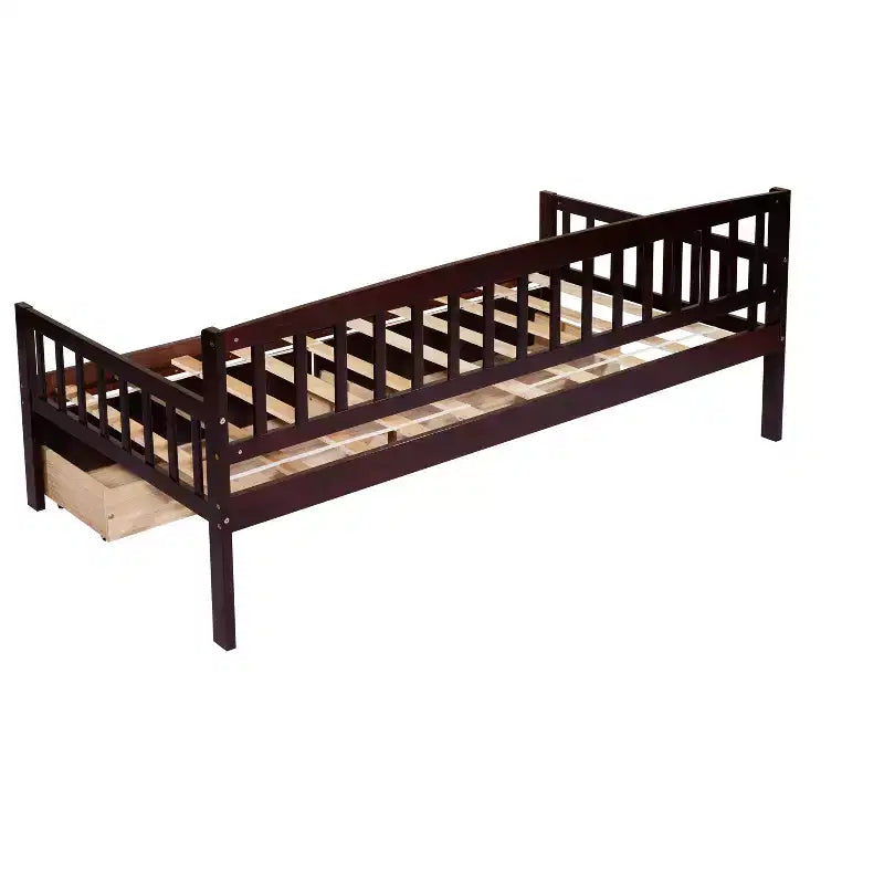 Lit de repos double en bois de pin avec 2 tiroirs de rangement et 10 lattes de support, marron