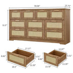 Commode 10 tiroirs pour chambre à coucher, commode de ferme en rotin avec poignées, armoire de rangement en bois autoportante pour salon, placard, entrée