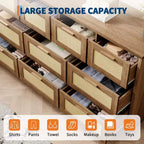 Commode 10 tiroirs pour chambre à coucher, commode de ferme en rotin avec poignées, armoire de rangement en bois autoportante pour salon, placard, entrée