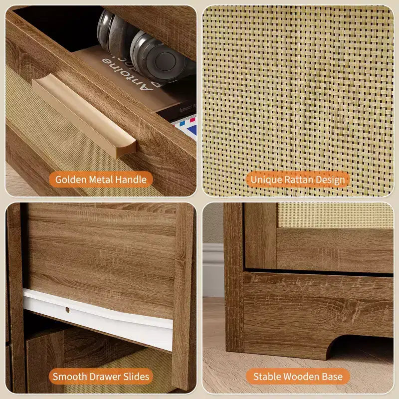 Commode 10 tiroirs pour chambre à coucher, commode de ferme en rotin avec poignées, armoire de rangement en bois autoportante pour salon, placard, entrée