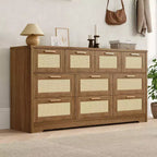 Commode 10 tiroirs pour chambre à coucher, commode de ferme en rotin avec poignées, armoire de rangement en bois autoportante pour salon, placard, entrée