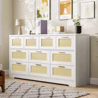 Commode 10 tiroirs pour chambre à coucher, commode de ferme en rotin avec poignées, armoire de rangement en bois autoportante pour salon, placard, entrée
