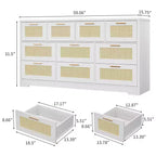 Commode 10 tiroirs pour chambre à coucher, commode de ferme en rotin avec poignées, armoire de rangement en bois autoportante pour salon, placard, entrée