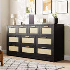 Commode 10 tiroirs pour chambre à coucher, commode de ferme en rotin avec poignées, armoire de rangement en bois autoportante pour salon, placard, entrée