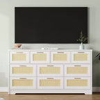 Commode 10 tiroirs pour chambre à coucher, commode de ferme en rotin avec poignées, armoire de rangement en bois autoportante pour salon, placard, entrée