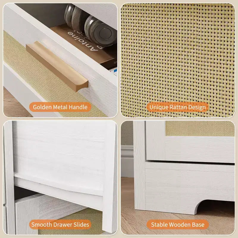 Commode 10 tiroirs pour chambre à coucher, commode de ferme en rotin avec poignées, armoire de rangement en bois autoportante pour salon, placard, entrée