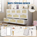 Commode 10 tiroirs pour chambre à coucher, commode de ferme en rotin avec poignées, armoire de rangement en bois autoportante pour salon, placard, entrée