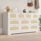 Commode 10 tiroirs pour chambre à coucher, commode de ferme en rotin avec poignées, armoire de rangement en bois autoportante pour salon, placard, entrée
