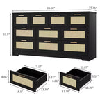 Commode 10 tiroirs pour chambre à coucher, commode de ferme en rotin avec poignées, armoire de rangement en bois autoportante pour salon, placard, entrée