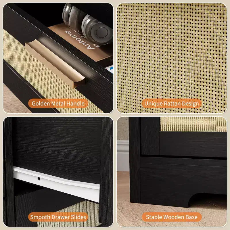 Commode 10 tiroirs pour chambre à coucher, commode de ferme en rotin avec poignées, armoire de rangement en bois autoportante pour salon, placard, entrée