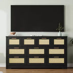 Commode 10 tiroirs pour chambre à coucher, commode de ferme en rotin avec poignées, armoire de rangement en bois autoportante pour salon, placard, entrée