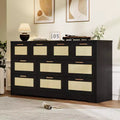 10-Drawer Dresser for Bedroom, Rattan Farmhouse Chest with Handles, Freestanding Wooden Storage Cabinet for Living Room, Closet, Entryway