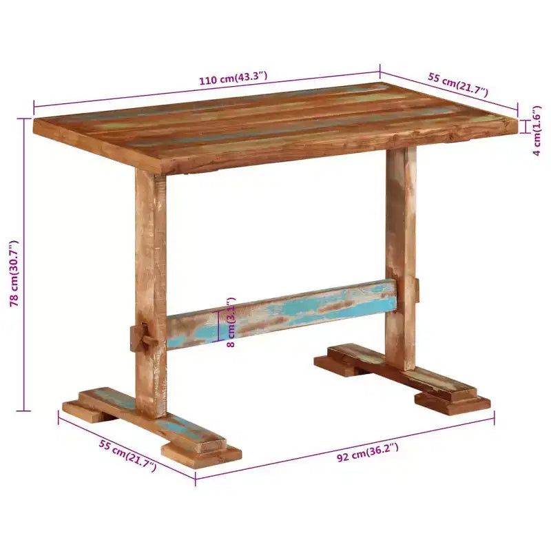Table à manger en bois recyclé massif multicolore, taille moyenne