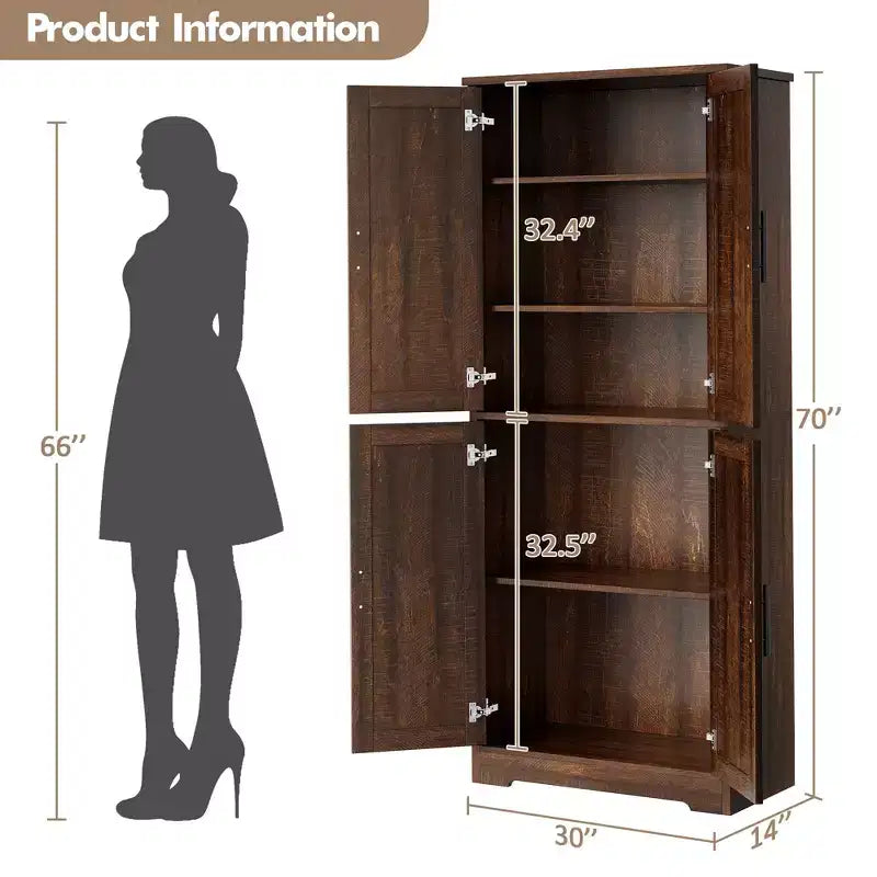 Meuble de rangement haut de cuisine de 178 cm, armoire de rangement autoportante avec étagères réglables, meuble bar à café en bois pour salon