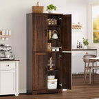 Meuble de rangement haut de cuisine de 178 cm, armoire de rangement autoportante avec étagères réglables, meuble bar à café en bois pour salon