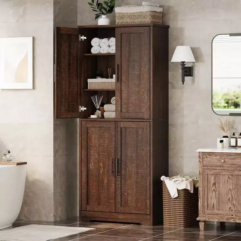 Meuble de rangement haut de cuisine de 178 cm, armoire de rangement autoportante avec étagères réglables, meuble bar à café en bois pour salon