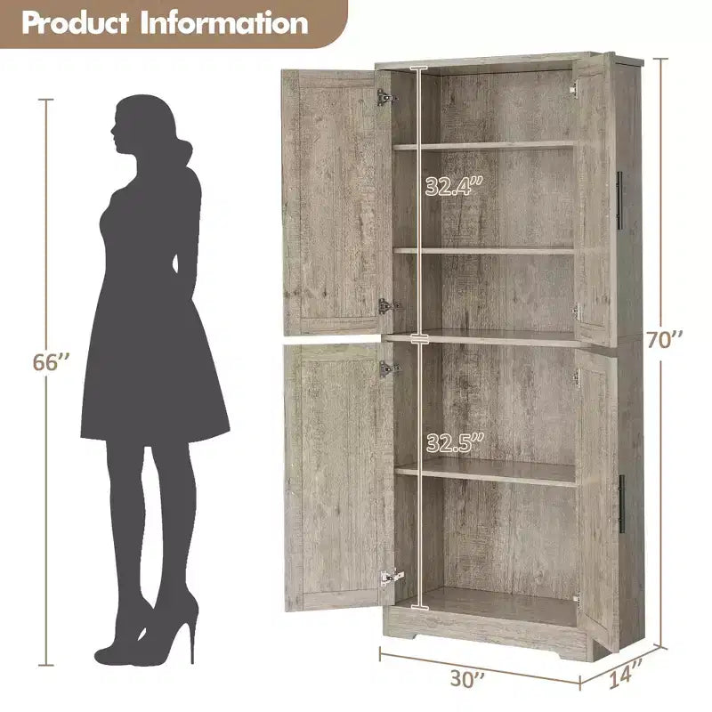 Meuble de rangement haut de cuisine de 178 cm, armoire de rangement autoportante avec étagères réglables, meuble bar à café en bois pour salon