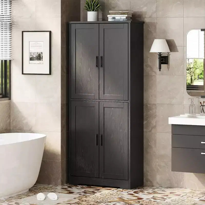 Meuble de rangement haut de cuisine de 178 cm, armoire de rangement autoportante avec étagères réglables, meuble bar à café en bois pour salon