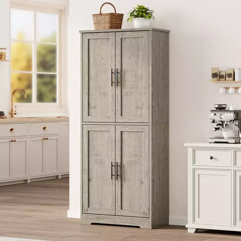 Meuble de rangement haut de cuisine de 178 cm, armoire de rangement autoportante avec étagères réglables, meuble bar à café en bois pour salon