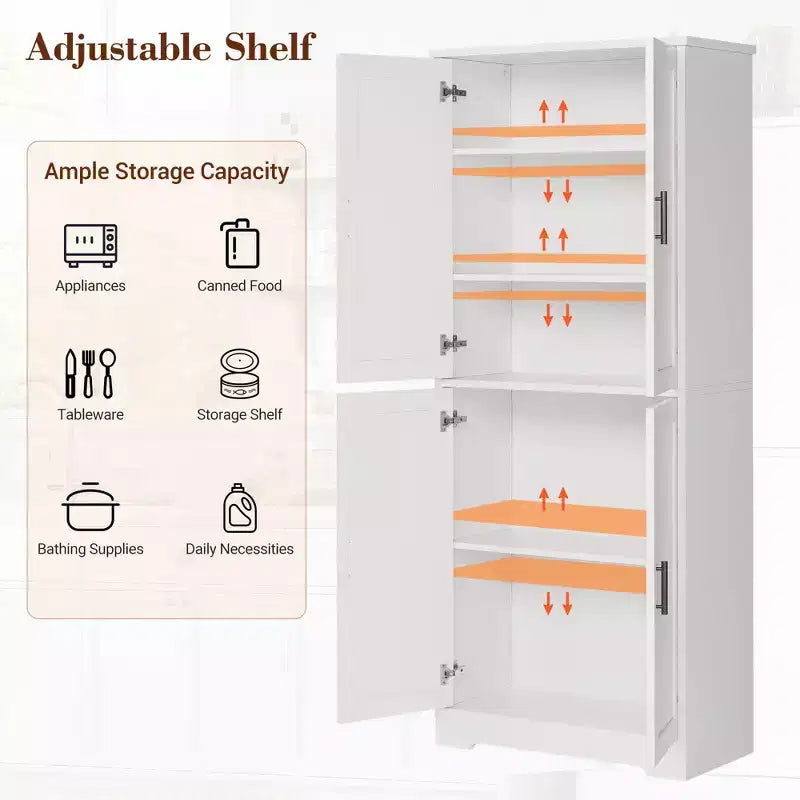 Meuble de rangement haut de cuisine de 178 cm, armoire de rangement autoportante avec étagères réglables, meuble bar à café en bois pour salon